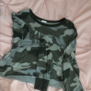 Green Camo Long-Sleeve Crop Top